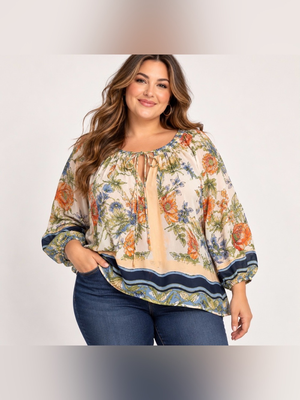 Daniel Rainn - Multicolor Floral Boho Peasant Blouse - size 2X